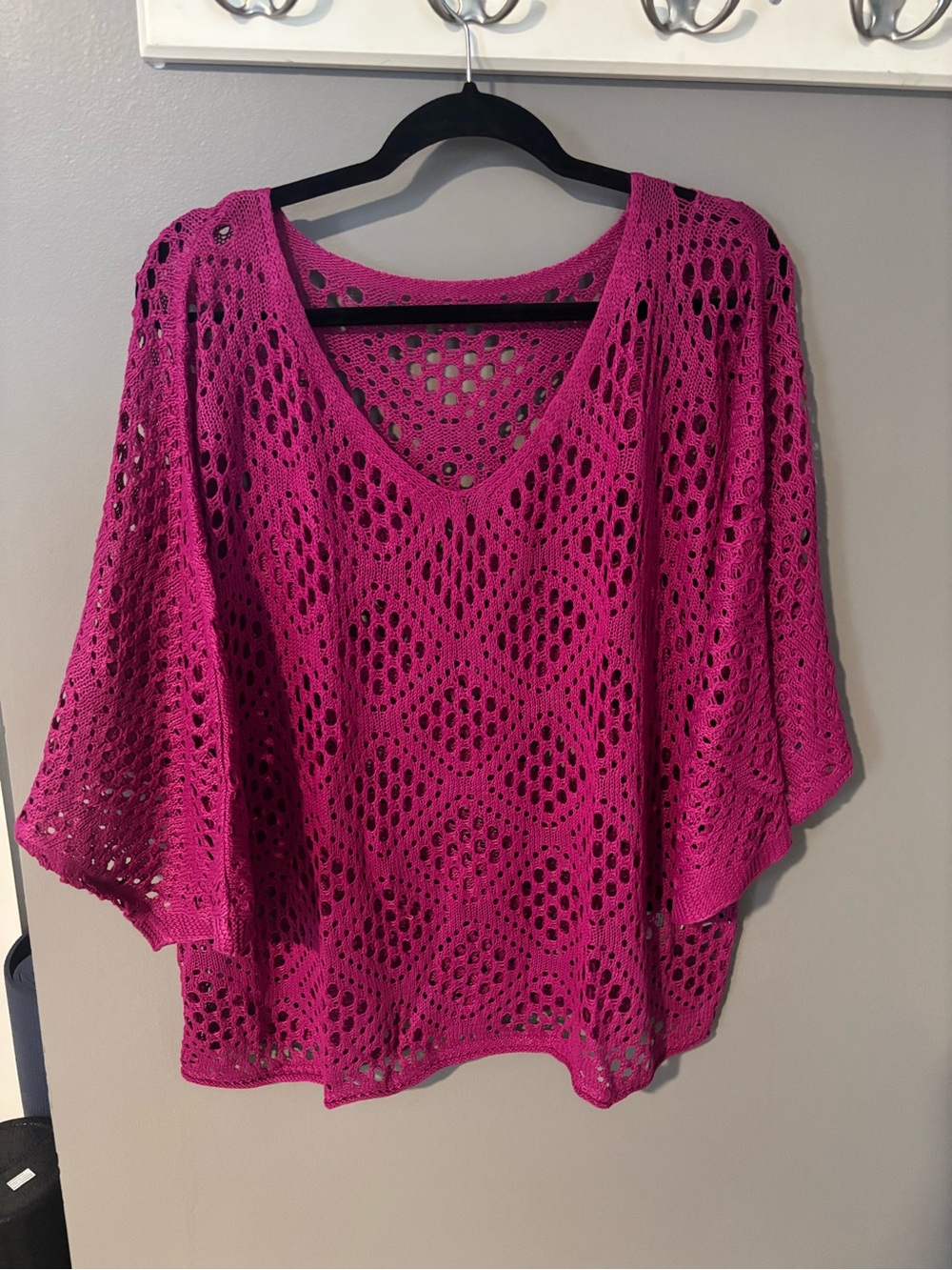 SHEIN Fuchsia Openwork Crochet Knit Top